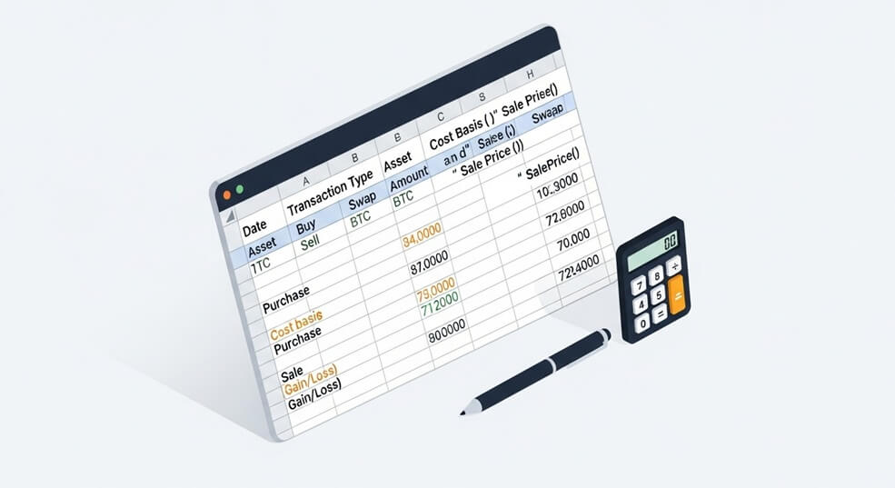 Illustration of a log tracking crypto purchases and sales