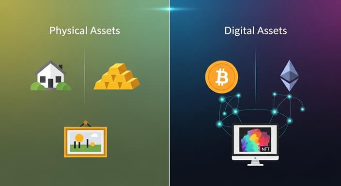 Infographic comparing physical assets to digital assets