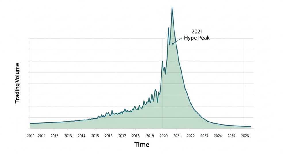 Line graph of NFT trading volume over time